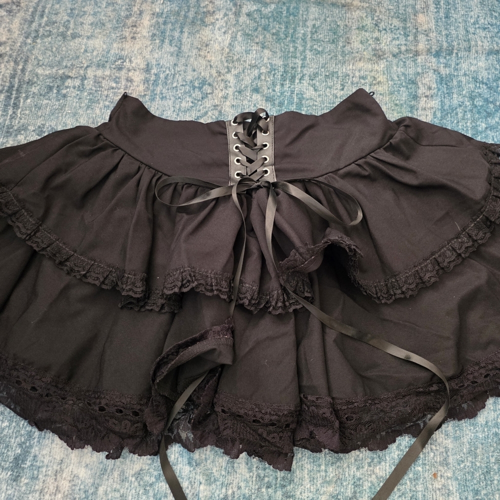 Elegant Black Lace-Up Skirt